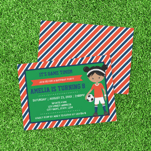 Invitation Red Blue Football Soccer Girl Anniversaire Invitat