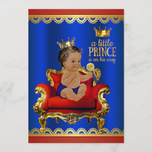 Invitation Red Blue Gold Chaise Ethnic Prince Boy Baby shower