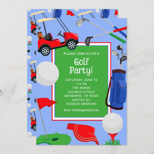 Invitation Red Blue & Green Golf Party