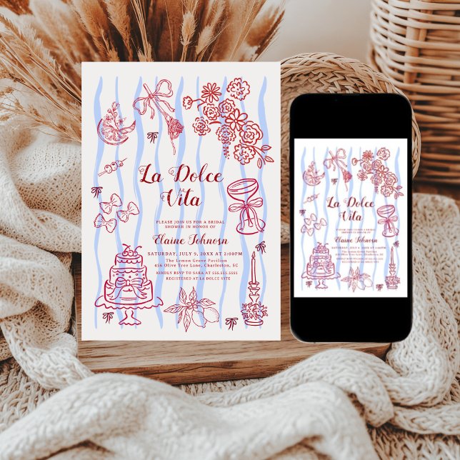 Invitation Red Blue Lemon La Dolce Vita Bridal Shower (Créateur téléchargé)