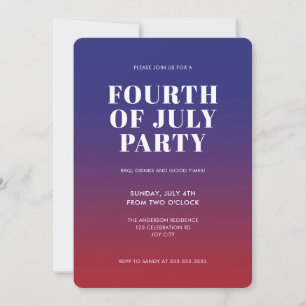 Invitation Red Blue Ombre 4 juillet Independence Inv