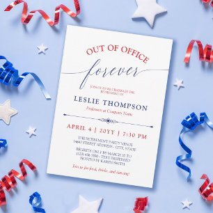 Invitation Red Blue Out of Office Forever Retirement Party