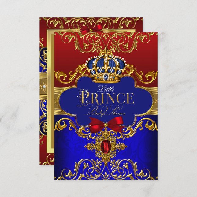 Invitation Red Blue Royal Crown Petit Prince Baby shower (Devant / Derrière)