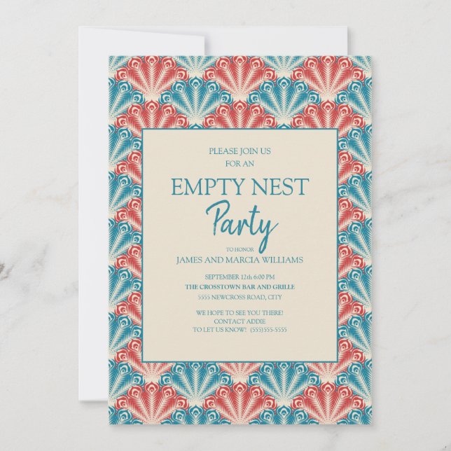 Invitation Red Blue Shell Fan Pattern Empty Nest Party (Devant)