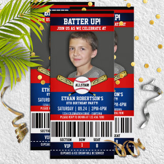 Invitation Red|Blue Ticket Style Baseball Anniversaire