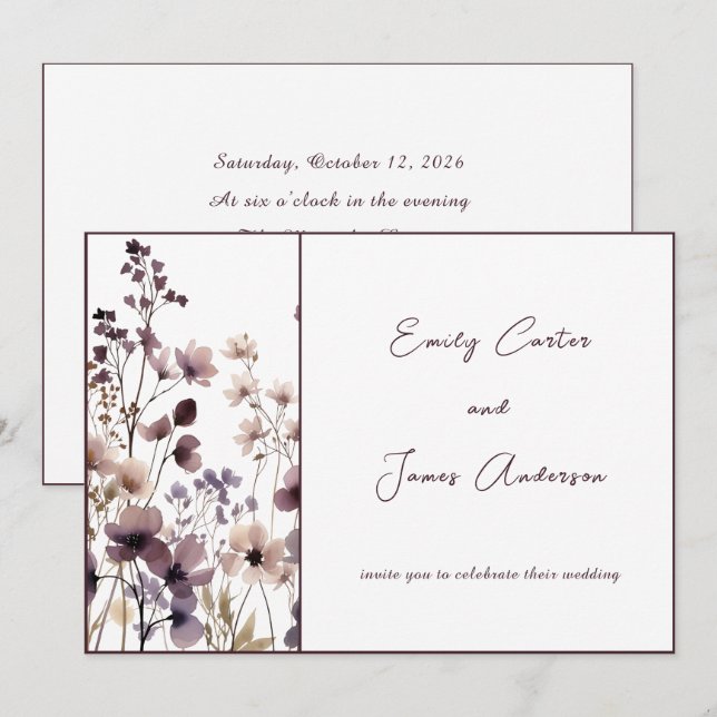 Invitation Red Blush Floral Wedding Elegant Romantic (Devant / Derrière)