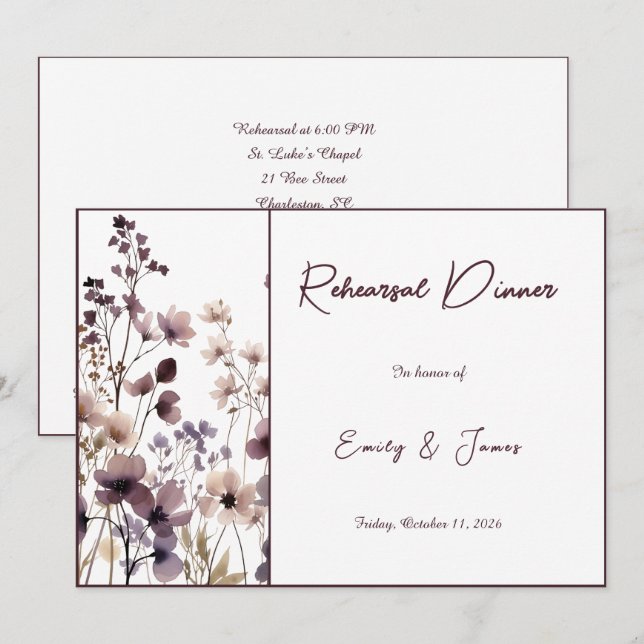 Invitation Red Blush Floral Wedding Elegant Romantic (Devant / Derrière)