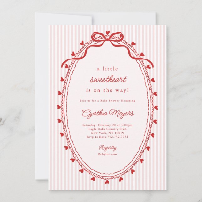 Invitation Red Bow A Little Sweetheart Baby Shower (Devant)