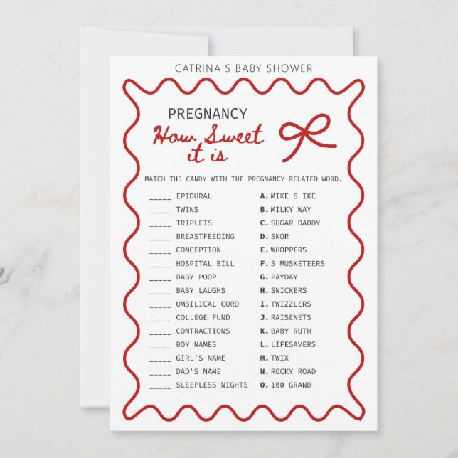 Invitation Red Bow Baby Shower - Editable Name, 5x7 (Devant)