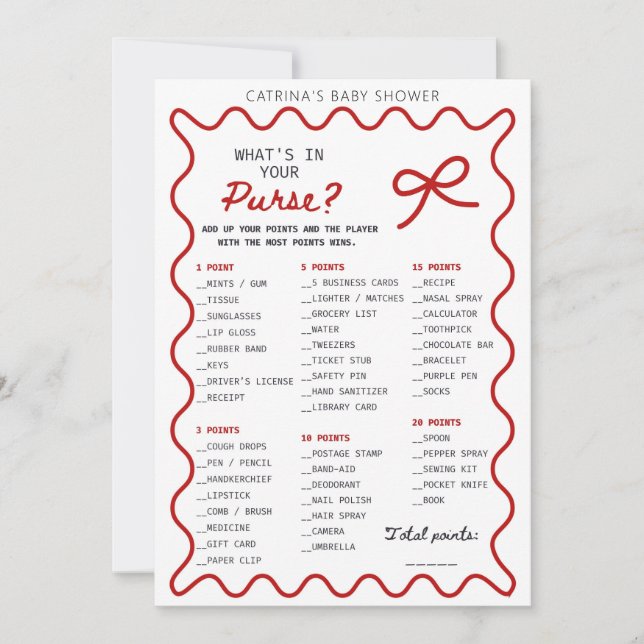 Invitation Red Bow Baby Shower - Editable Name, 5x7 Invitatio (Devant)