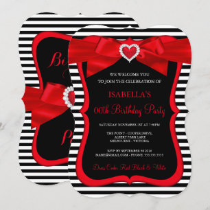 Invitation Red Bow Black White Strik Anniversaire