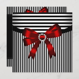 Invitation Red Bow Black White Strik Anniversaire