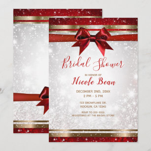 Invitation Red Bow & Gold White Sparkle Fête des mariées de v