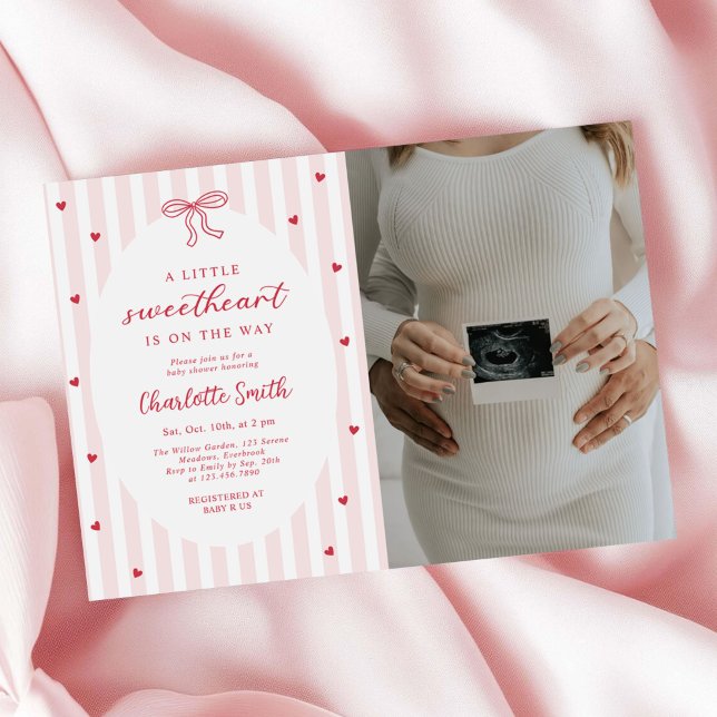 Invitation Red Bow Hearts Valentines Baby Shower Photo (Créateur téléchargé)