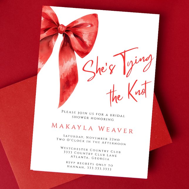 Invitation Red Bow She’s Tying Knot Fête des mariées (Créateur téléchargé)