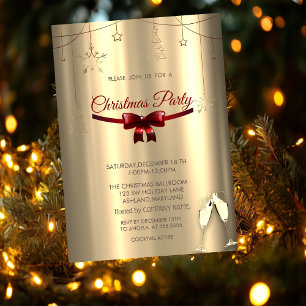 Invitation Red Bow, Verres Or Ornaming Société Noël