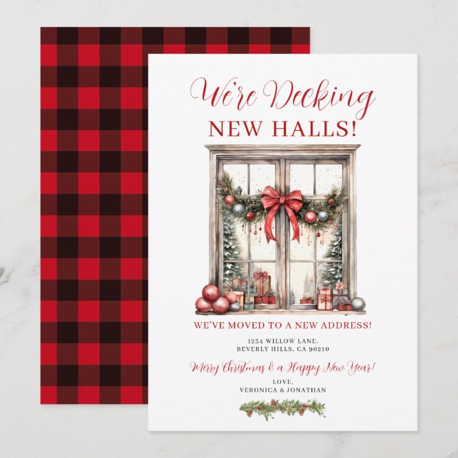 Invitation Red Bow Winter Christmas New Address Announcement (Devant / Derrière)
