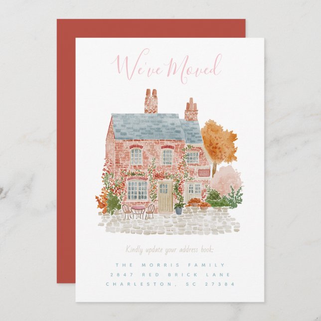 Invitation Red Brick Home Moving Announcement  (Devant / Derrière)