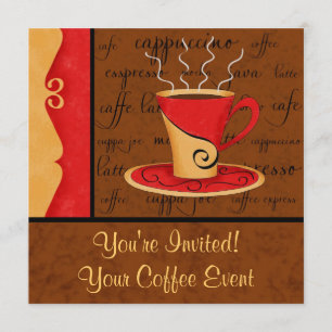 Invitation Red Brown Gold Espresso Coffee Art Nom personnalis