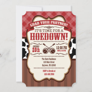 Invitation Red Brown Hoedown Party