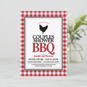 Invitation Red Buffalo Check Couples Wedding shower BBQ