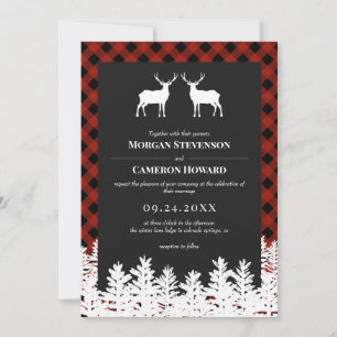 Invitation Red Buffalo Check Rustic Deer Bucks Mariage