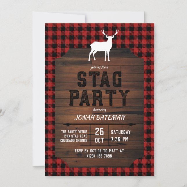 Invitation Red Buffalo Check & Wood Stag Party (Devant)