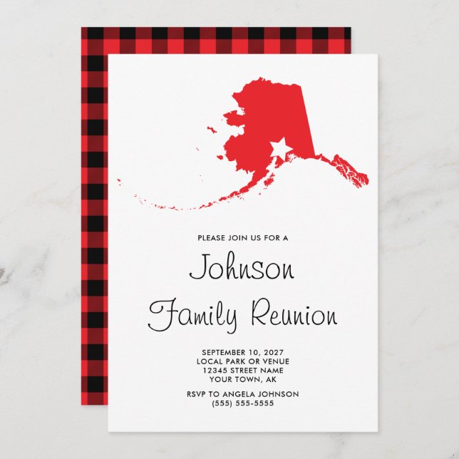 Invitation Red Buffalo Plaid Alaska Family Reunion (Devant / Derrière)