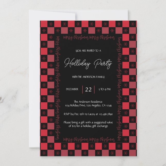 Invitation Red Buffalo Plaid Noël Fête moderne (Devant)