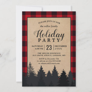 Invitation Red Buffalo Plaid Winter Forest Fête