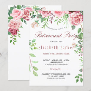 Invitation Red Burgundy Blush Rose Roses Parti de retraite