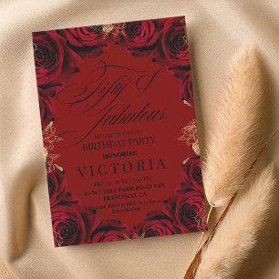 Invitation Red Burgundy Rose 50ème & fabuleuse fête d'anniver