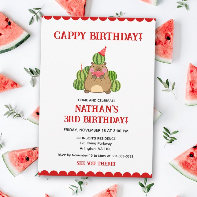 Invitation Red Capybara Watermelon Kids Fun Cappy Anniversair (Créateur téléchargé)
