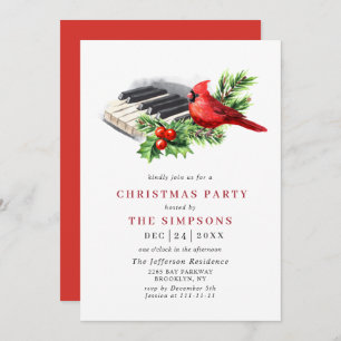 Invitation Red Cardinal Holly Berry Fête de Noël