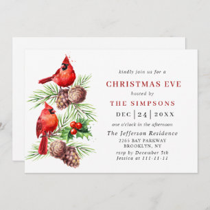 Invitation Red Cardinal Holly Berry Holiday CHRISTMAS EVE