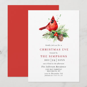 Invitation Red Cardinal Holly Berry Holiday CHRISTMAS EVE