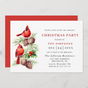 Invitation Red Cardinal Holly Berry Holiday NOËL PARTI