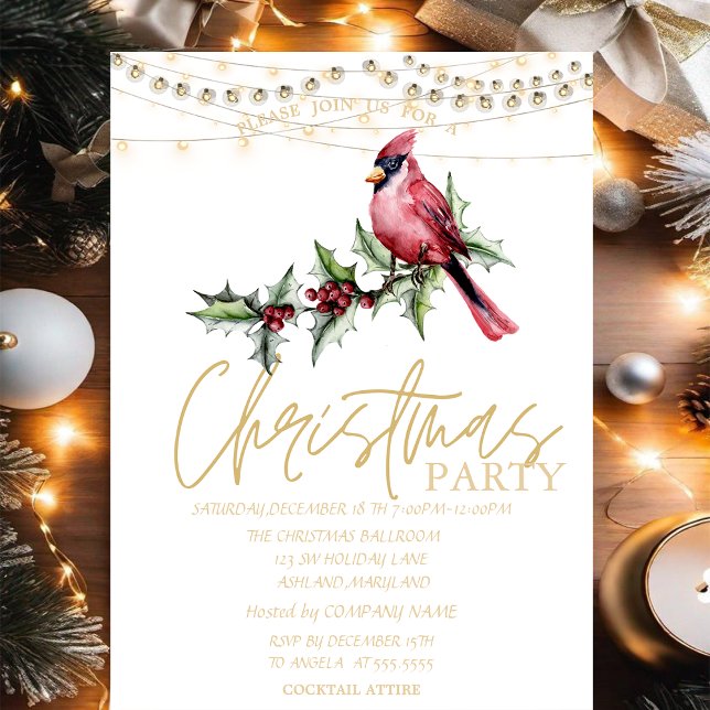 Invitation Red Cardinal Stars Red Christmas (Créateur téléchargé)