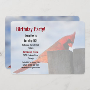 Invitation Red Cardinal sur bois Stump Birthday Party Event