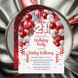 Invitation Red Celebration Balloons 21e fête d'anniversaire<br><div class="desc">Célébrez en style avec cette invitation vibrante et captivante à la fête du 21e anniversaire, avec un magnifique design en cascade en arc de ballon dans les tons rouge, et accentué avec le gris blanc et argent. Le "21" audacieux du centre apporte une touche ludique mais chic, donnant le ton...</div>