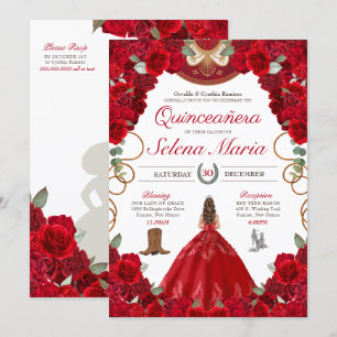 Invitation Red Charro Elegant Peonies Roses Quinceanera
