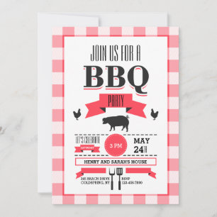 Invitation Red Check BBQ