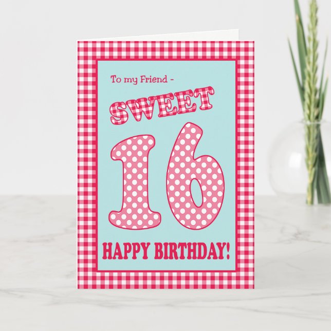 Invitation Red Check Polkas Sweet 16e anniversaire pour ami (Devant)