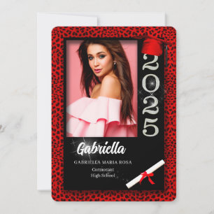 Invitation Red Cheetah Print Class of 2025 Graduation Invitat
