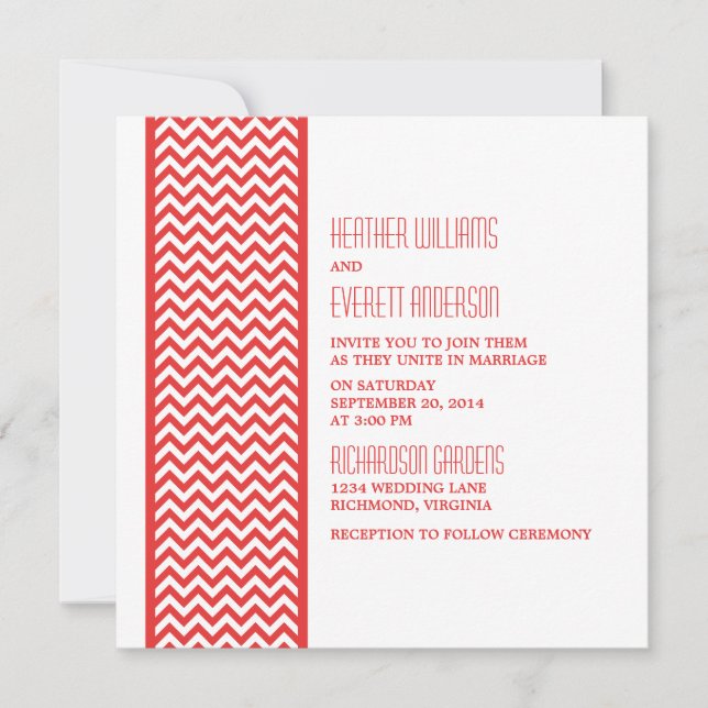 Invitation Red Chevron Border Wedding (Devant)