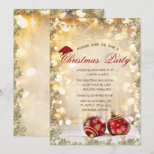 Invitation Red Christmas Balle, Stars Christmas Company Party
