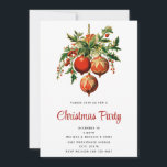 Invitation Red Christmas Baubles avec Holly Festive<br><div class="desc">Invitation à la fête de Noël avec une illustration de style vintage. 3 boules de Noël rouges entourées de saints verts et de baies. Cool rétro.</div>