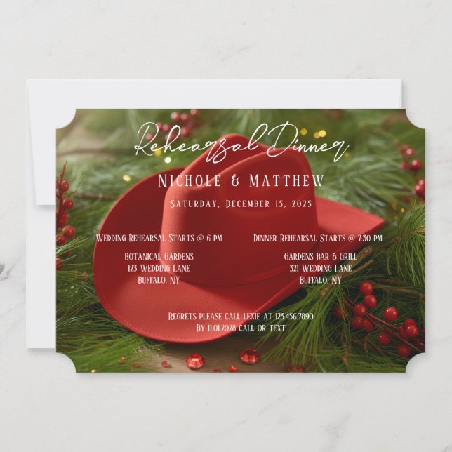 Invitation Red Christmas Cowboy Hat Rehearsal Dinner (Devant)