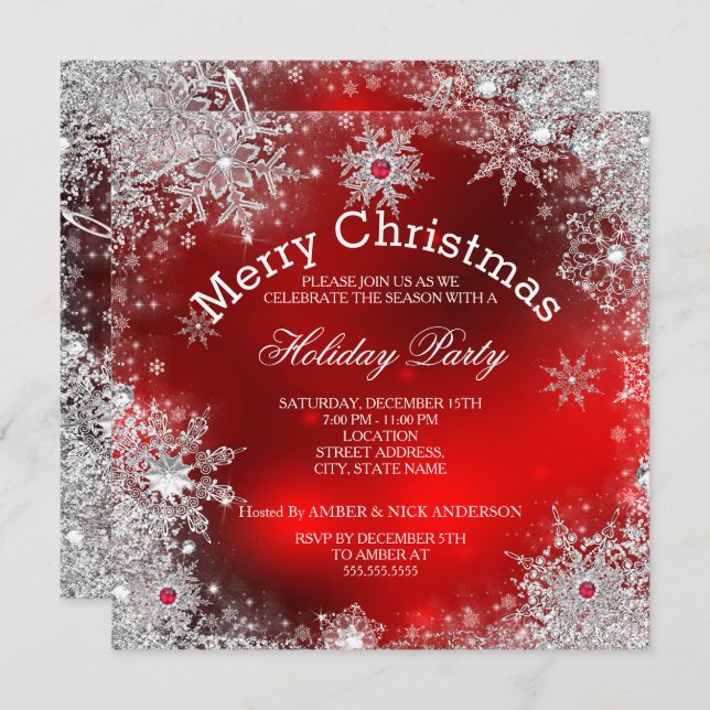 Invitation Red Christmas Holiday Party Winter Wonderland (Devant / Derrière)