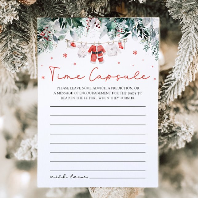 Invitation Red Christmas Père Noël Baby shower temps Capsule  (Watercolor Red Christmas Santa Baby Shower Time Capsule Game)